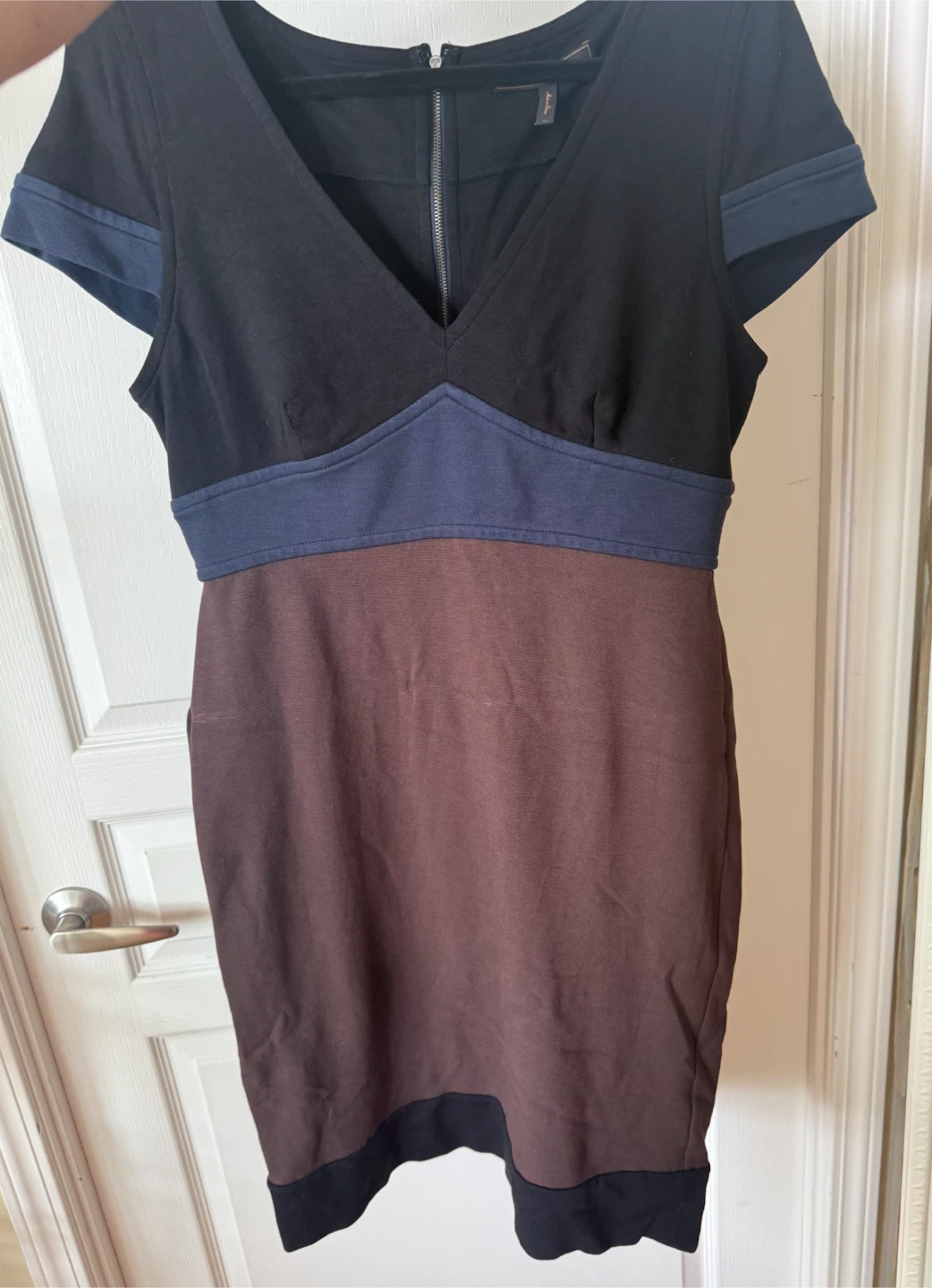 Brown and Blue Colour Block V-Neck Dress - photo 5