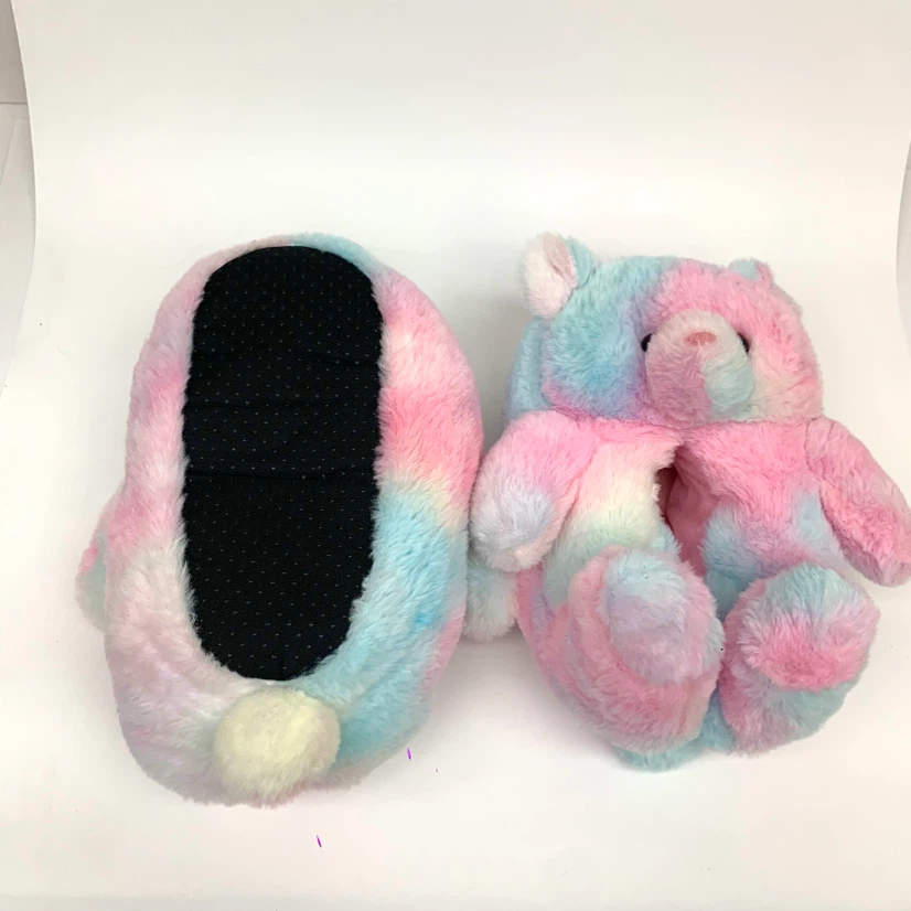 Kids Fuzzy Bear Slippers Tie Dye Cozy Animal House Shoes - photo 3