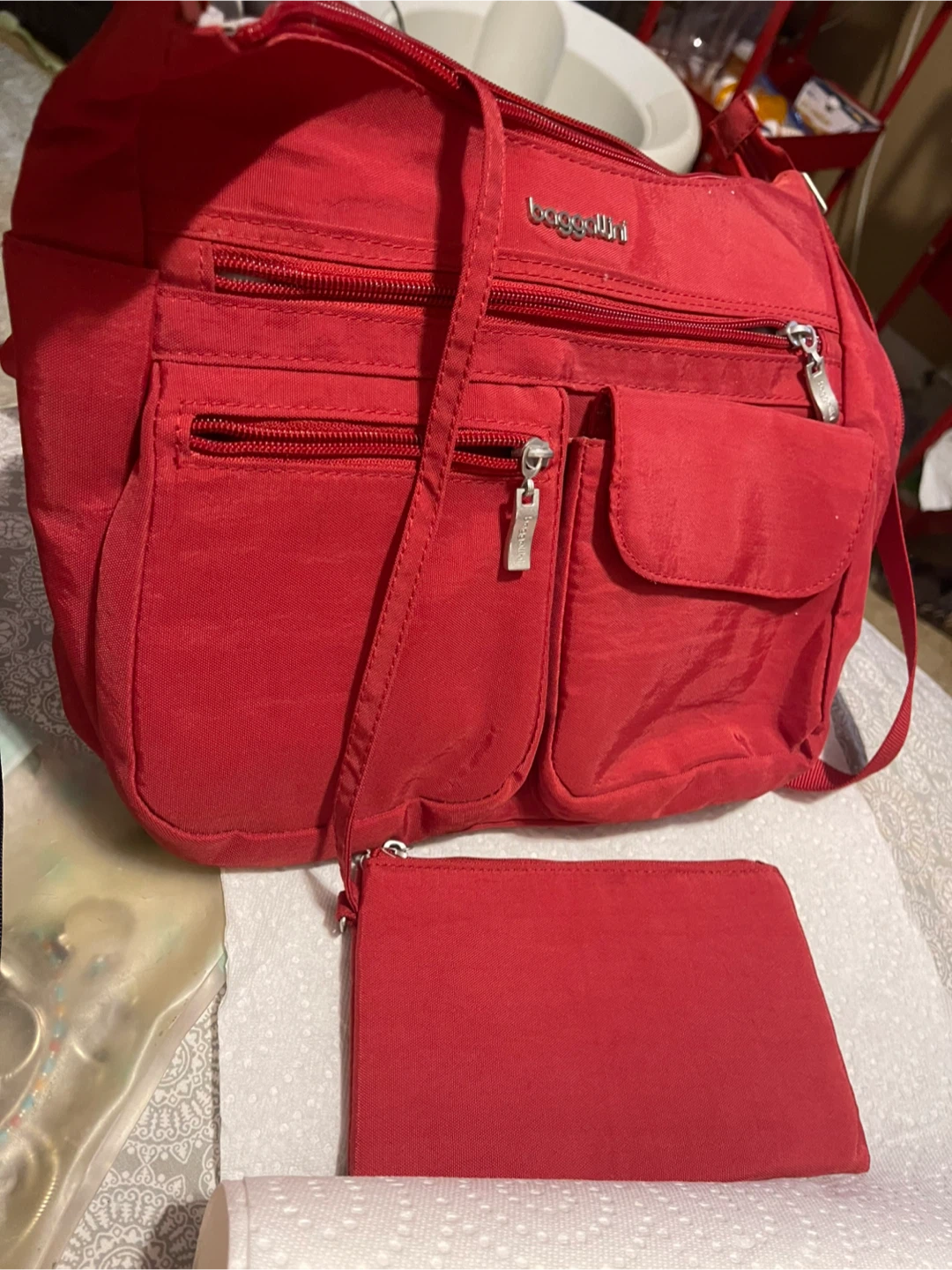 Baggallini Red Crossbody Bag with Matching Pouch