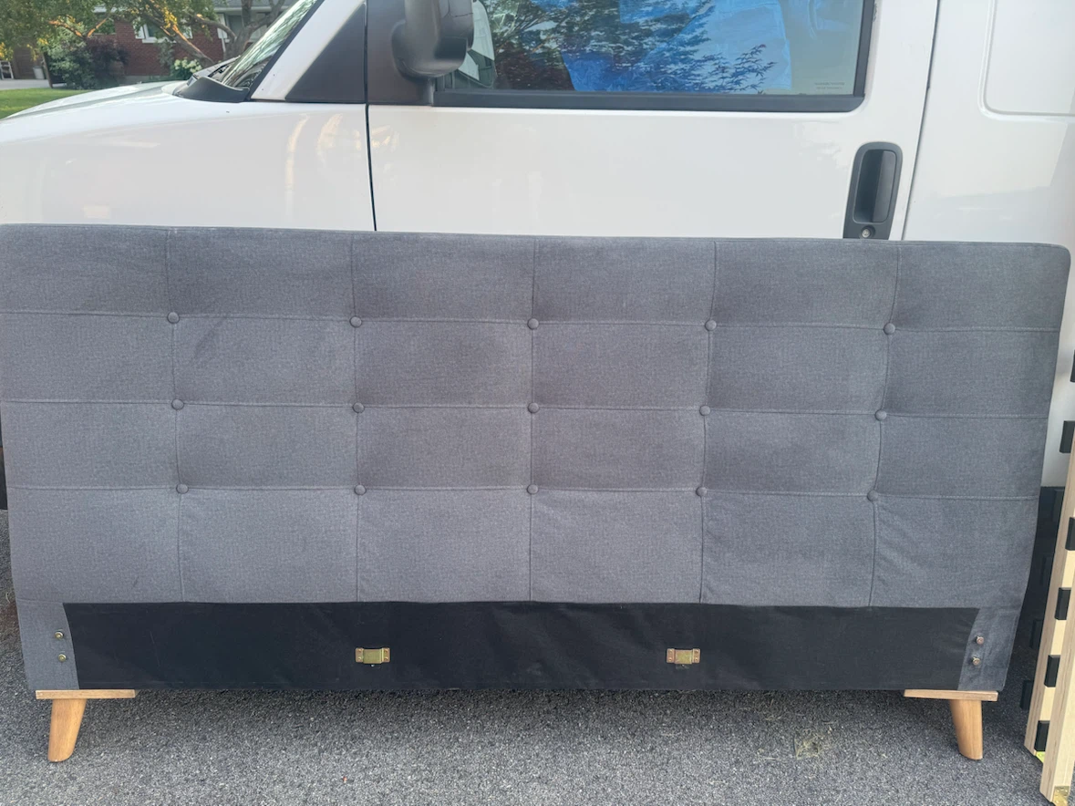 Upholstered Grey Bed Frame with Tufted Headboard