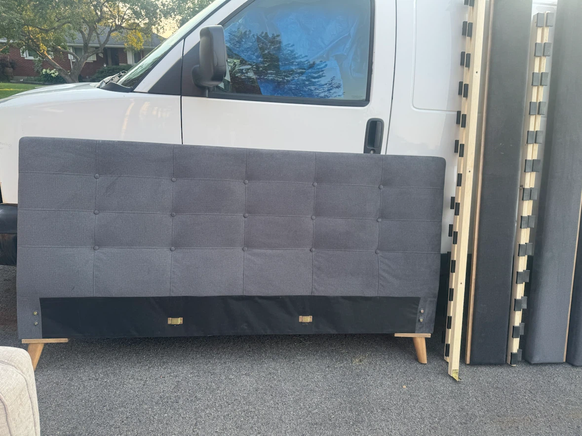 Upholstered Grey Bed Frame with Tufted Headboard - photo 2
