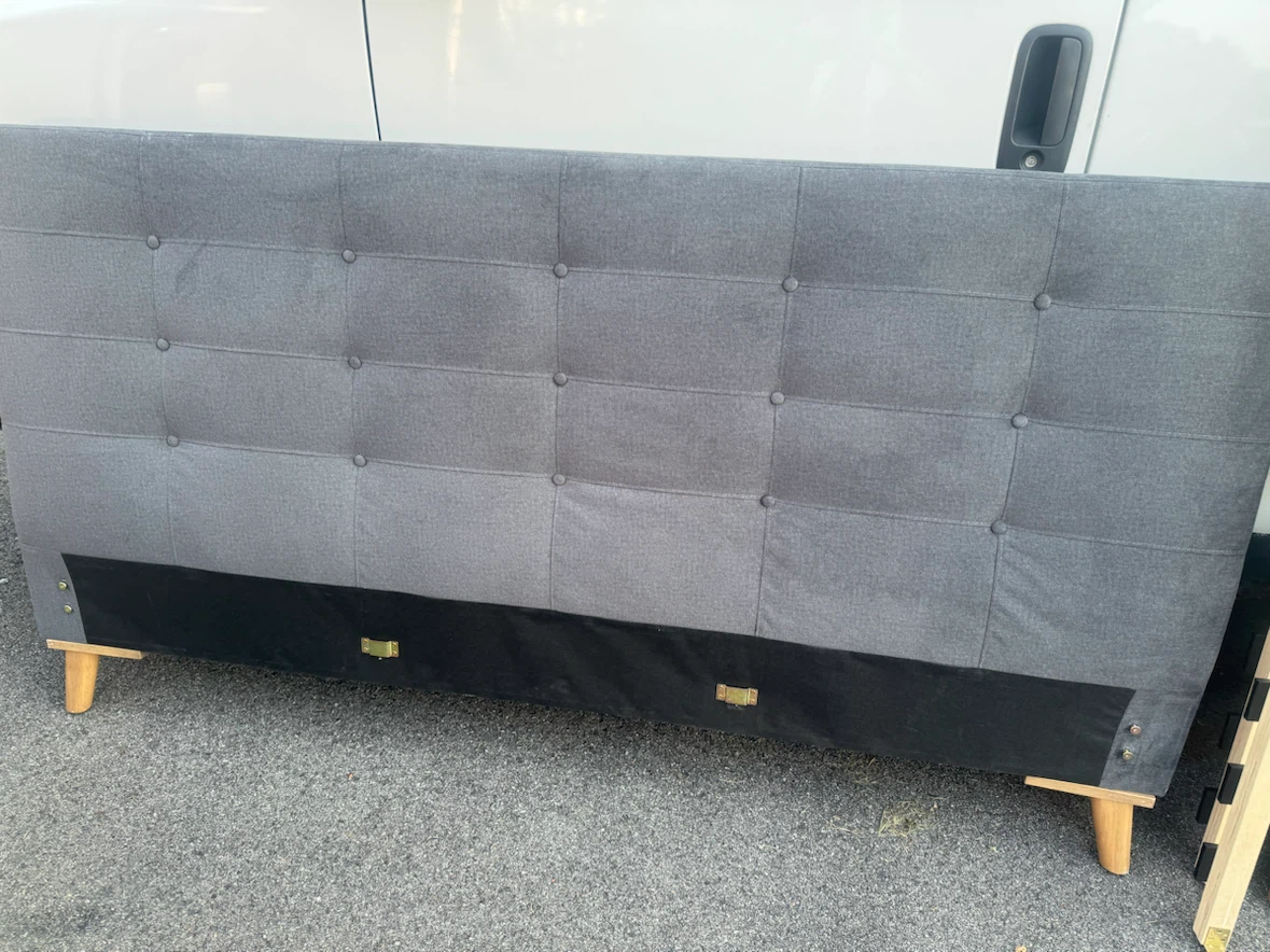 Upholstered Grey Bed Frame with Tufted Headboard - photo 3