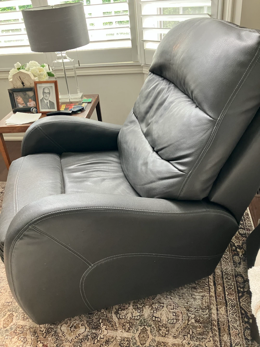 Grey Leather Rocking Recliner Chair