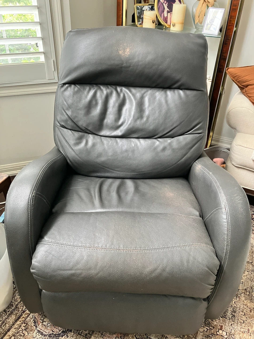 Grey Leather Rocking Recliner Chair - photo 2