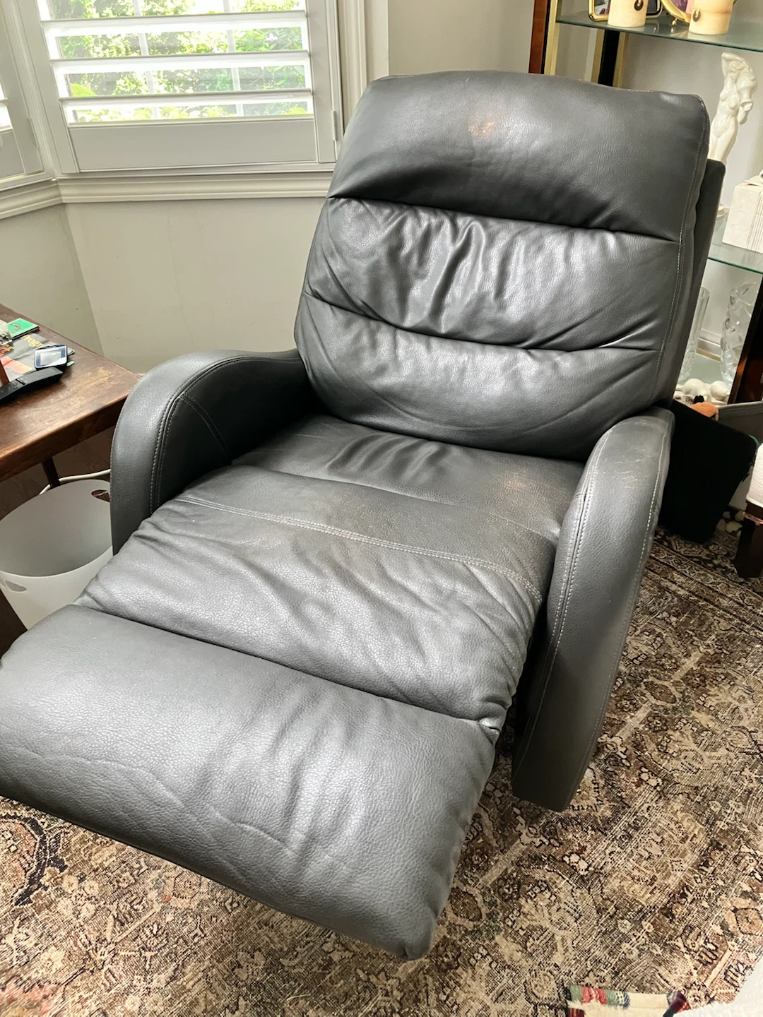 Grey Leather Rocking Recliner Chair - photo 3