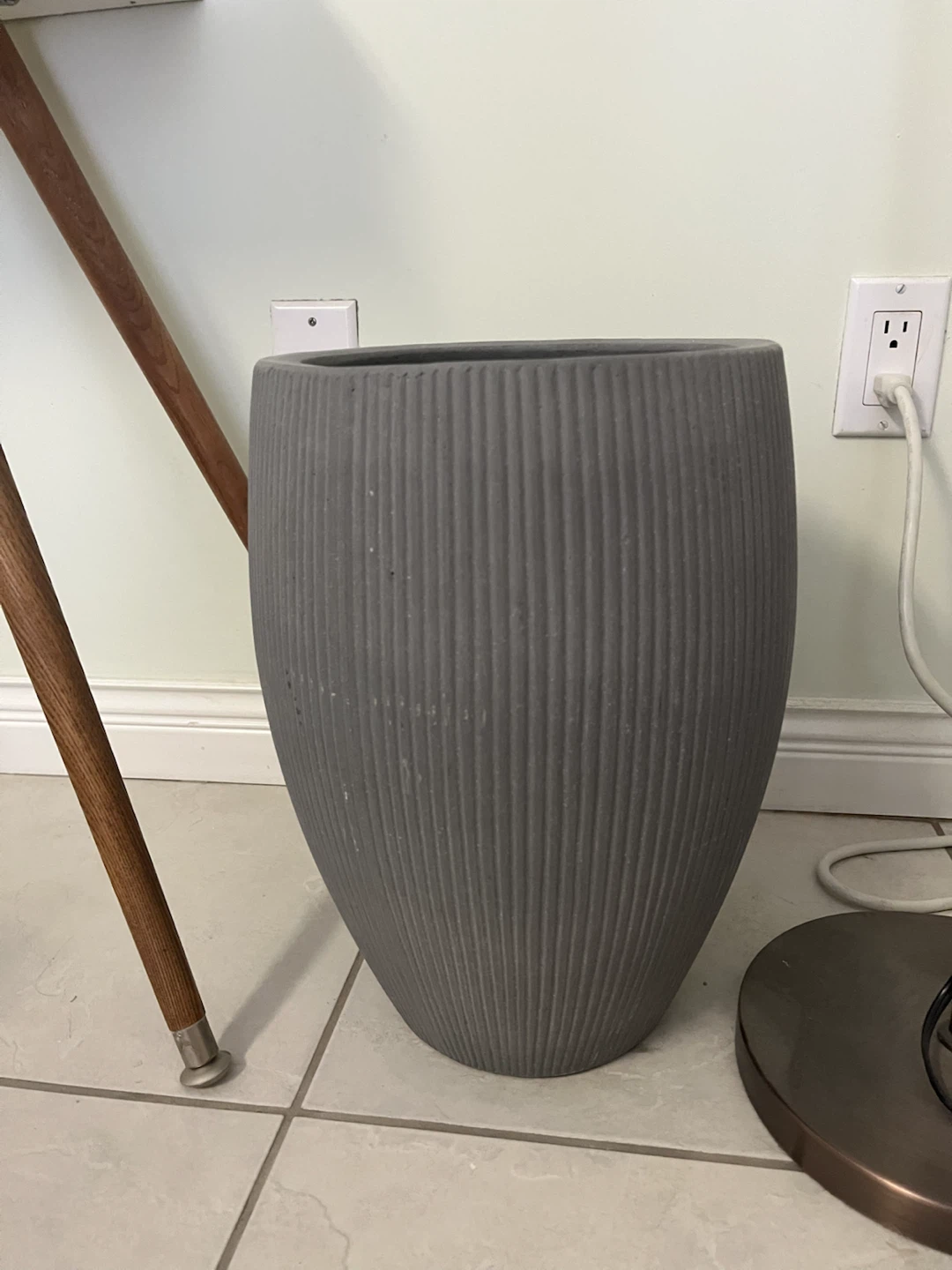 Grey Fluted Tall Planter Pot