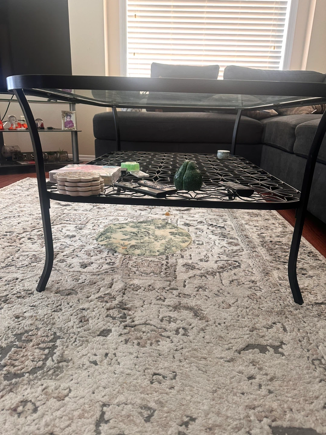 Glass Top Coffee Table with Metal Shelf