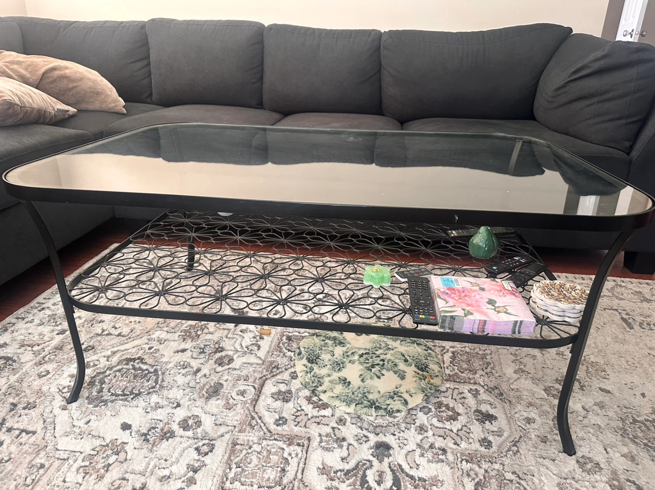 Glass Top Coffee Table with Metal Shelf - photo 2