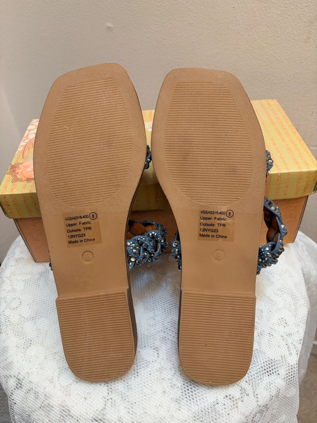 Very Gypsy Jazz Twisty 2 Blue Embellished Slide Sandals Size 8 - photo 4