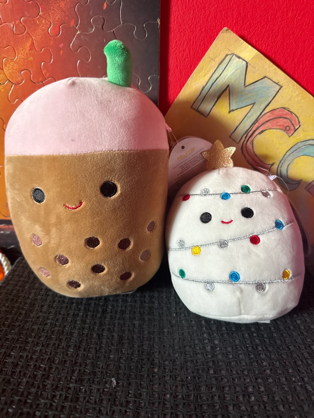 Squishmallows Bubble Tea and Christmas Tree Plush Toys
