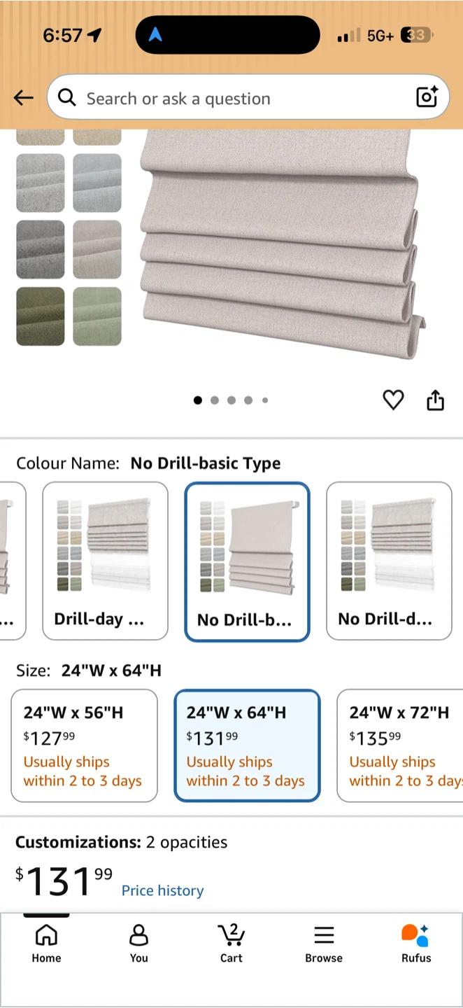 No Drill Cordless Roman Shades, Blackout or Zebra - photo 3
