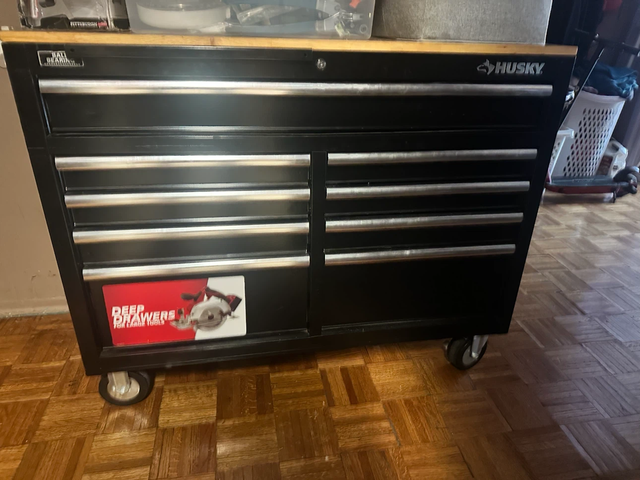 Husky 46 inch Black Mobile Workbench with Wood Top - photo 2