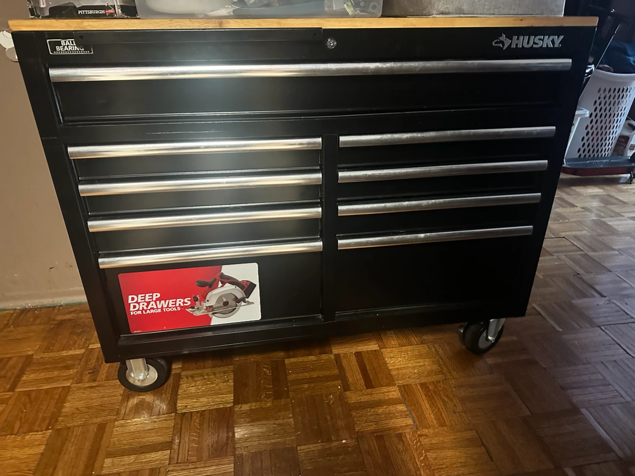 Husky 46 inch Black Mobile Workbench with Wood Top - photo 3