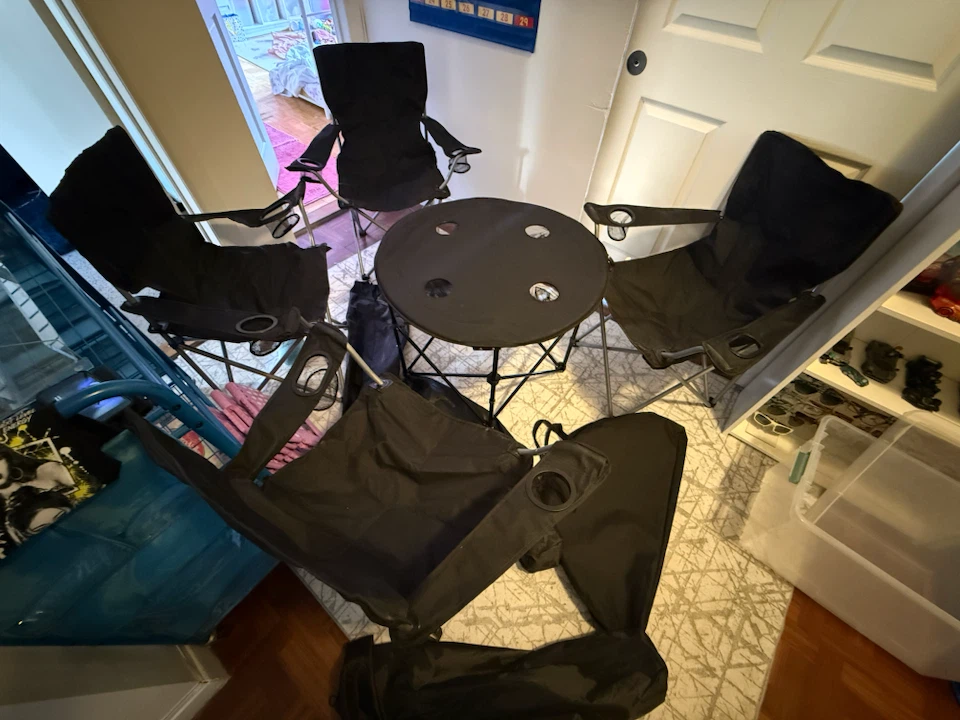 Black Folding Camping Table and Chairs Set