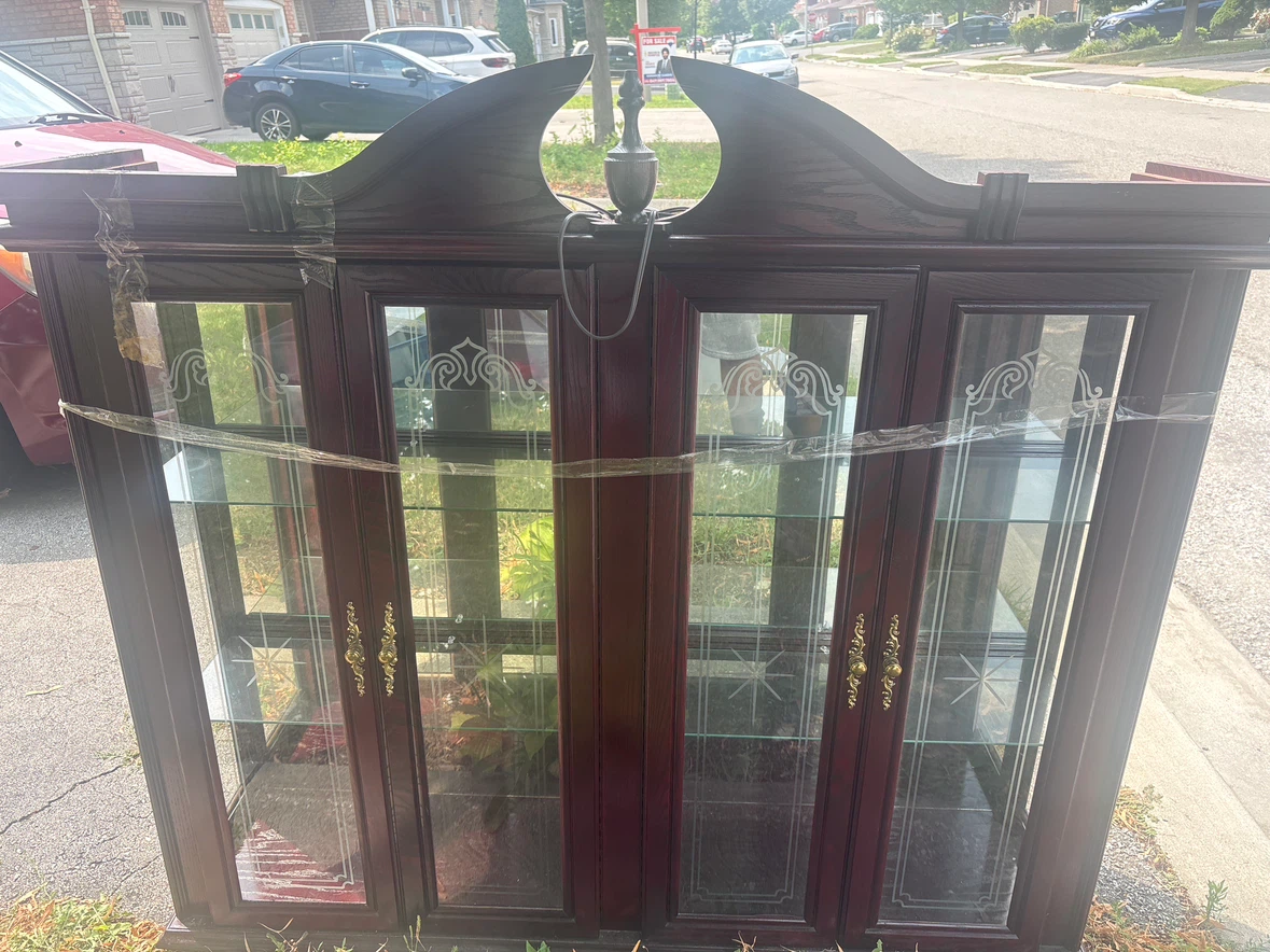 Dark Wood Display Cabinet with Glass Doors