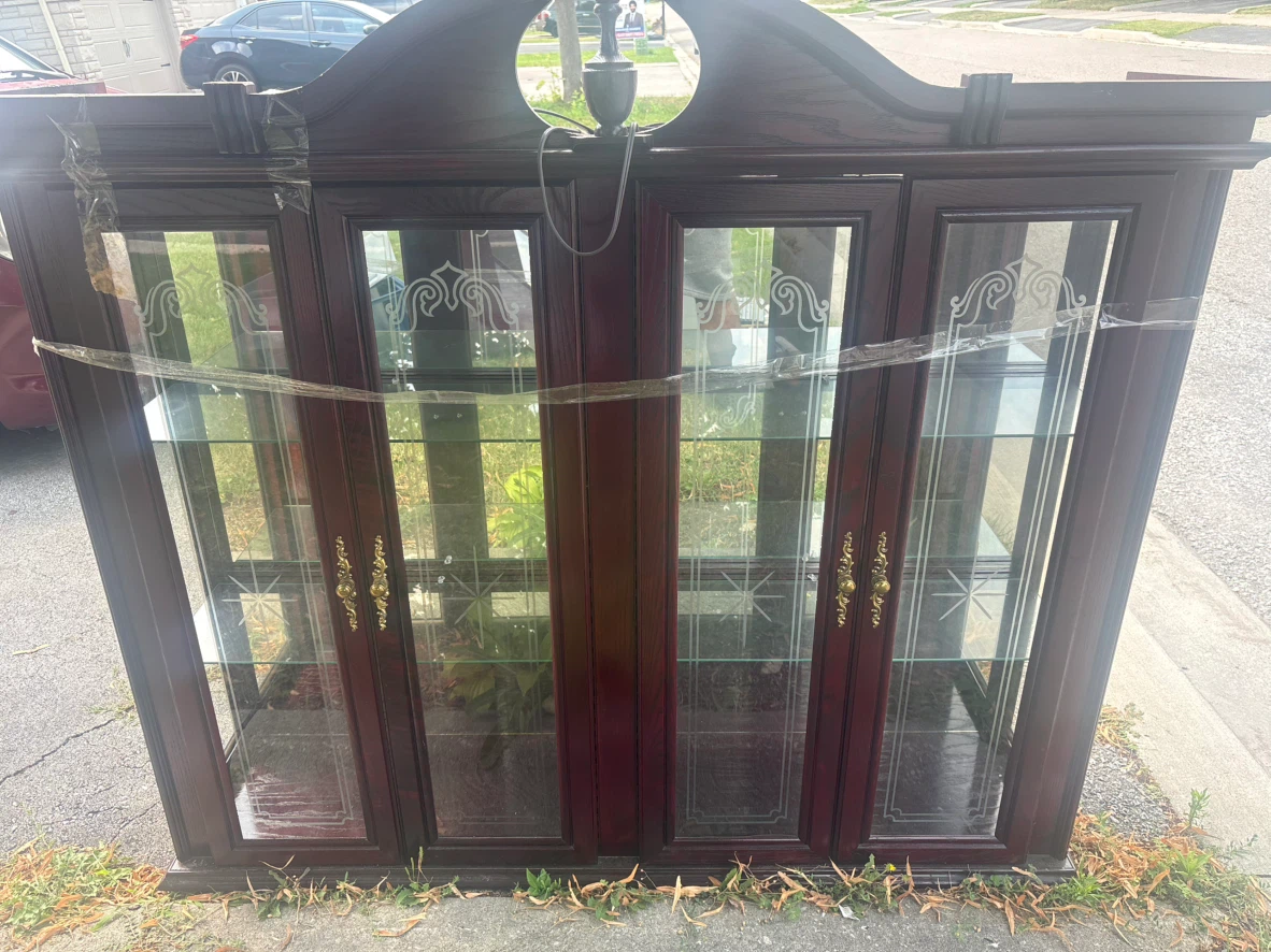 Dark Wood Display Cabinet with Glass Doors - photo 2