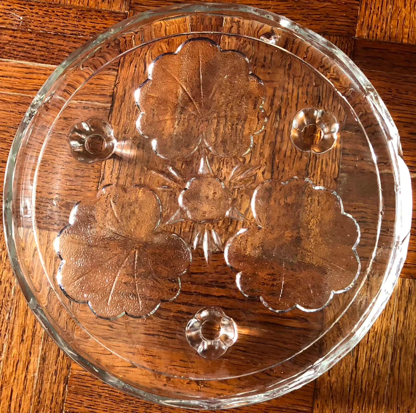 Clear Glass Embossed Leaf Cake Stand