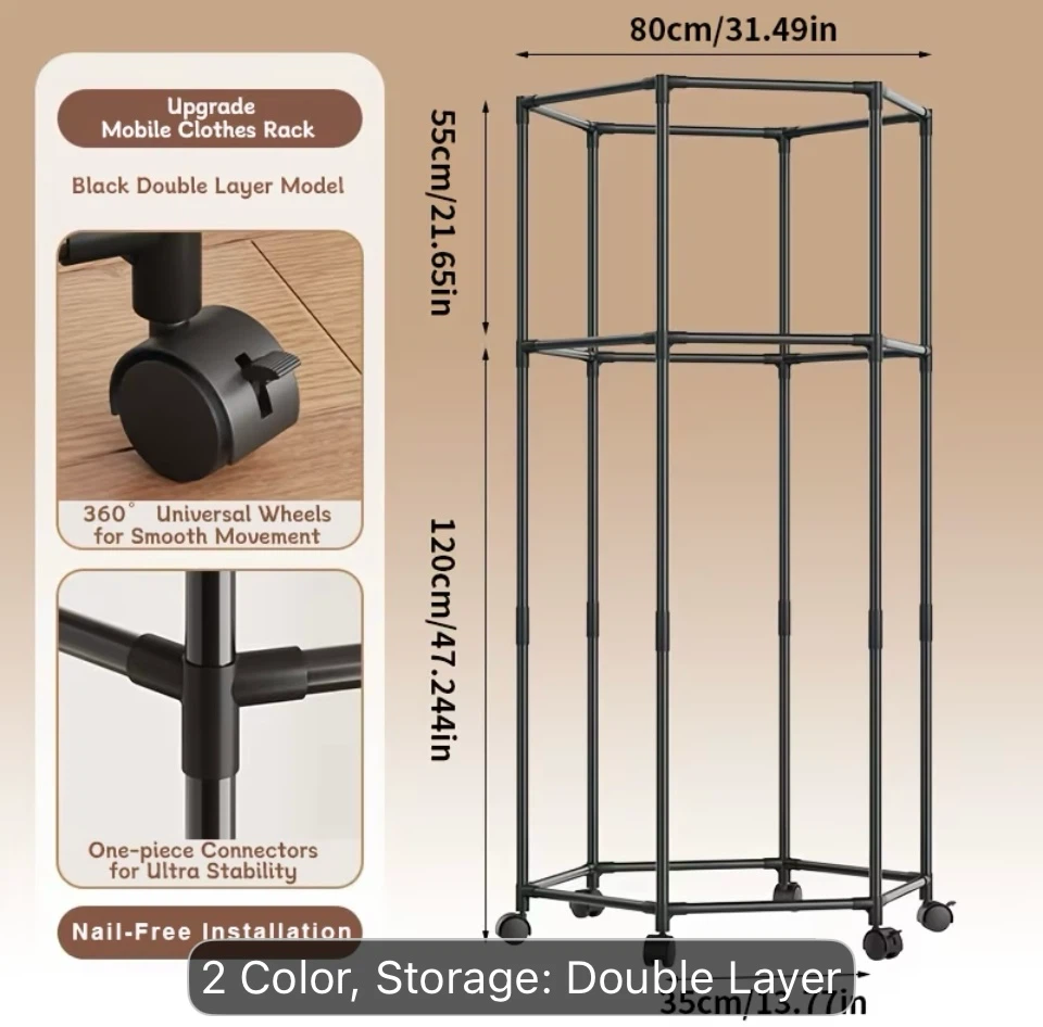 Black Double Layer Mobile Clothes Drying Rack - photo 3