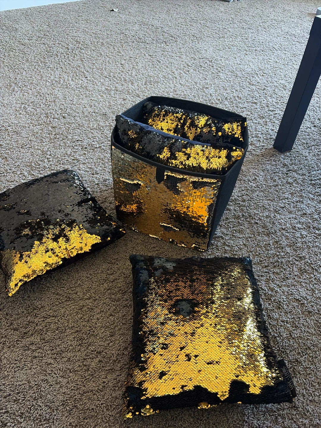 Black & Gold Sequin Throw Pillow Set