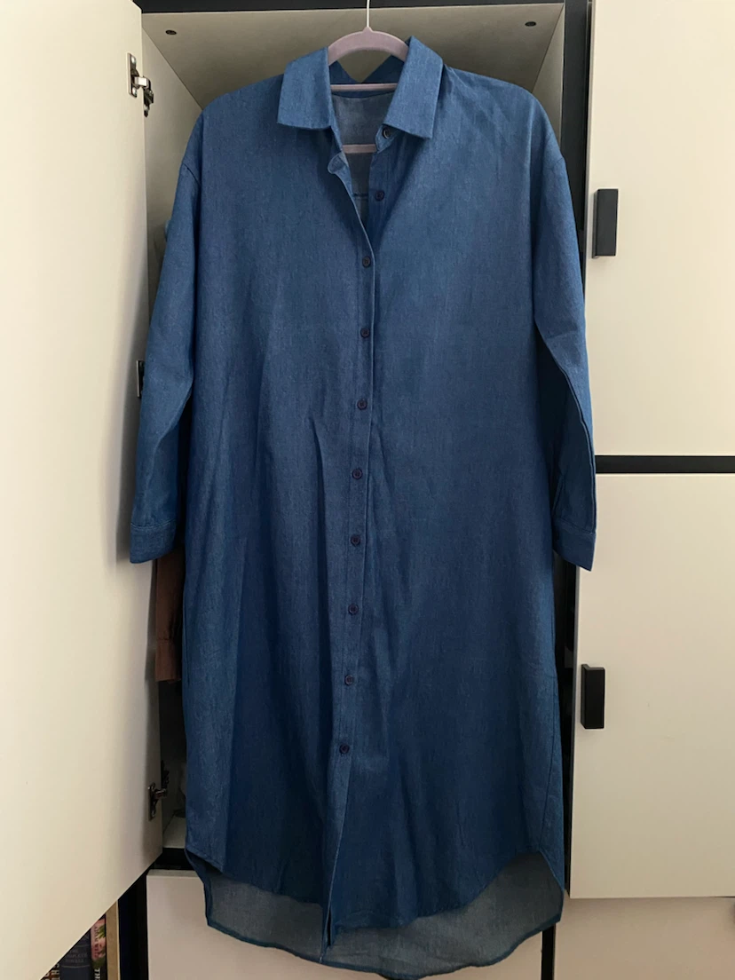 Long denim-like blue shirt dress