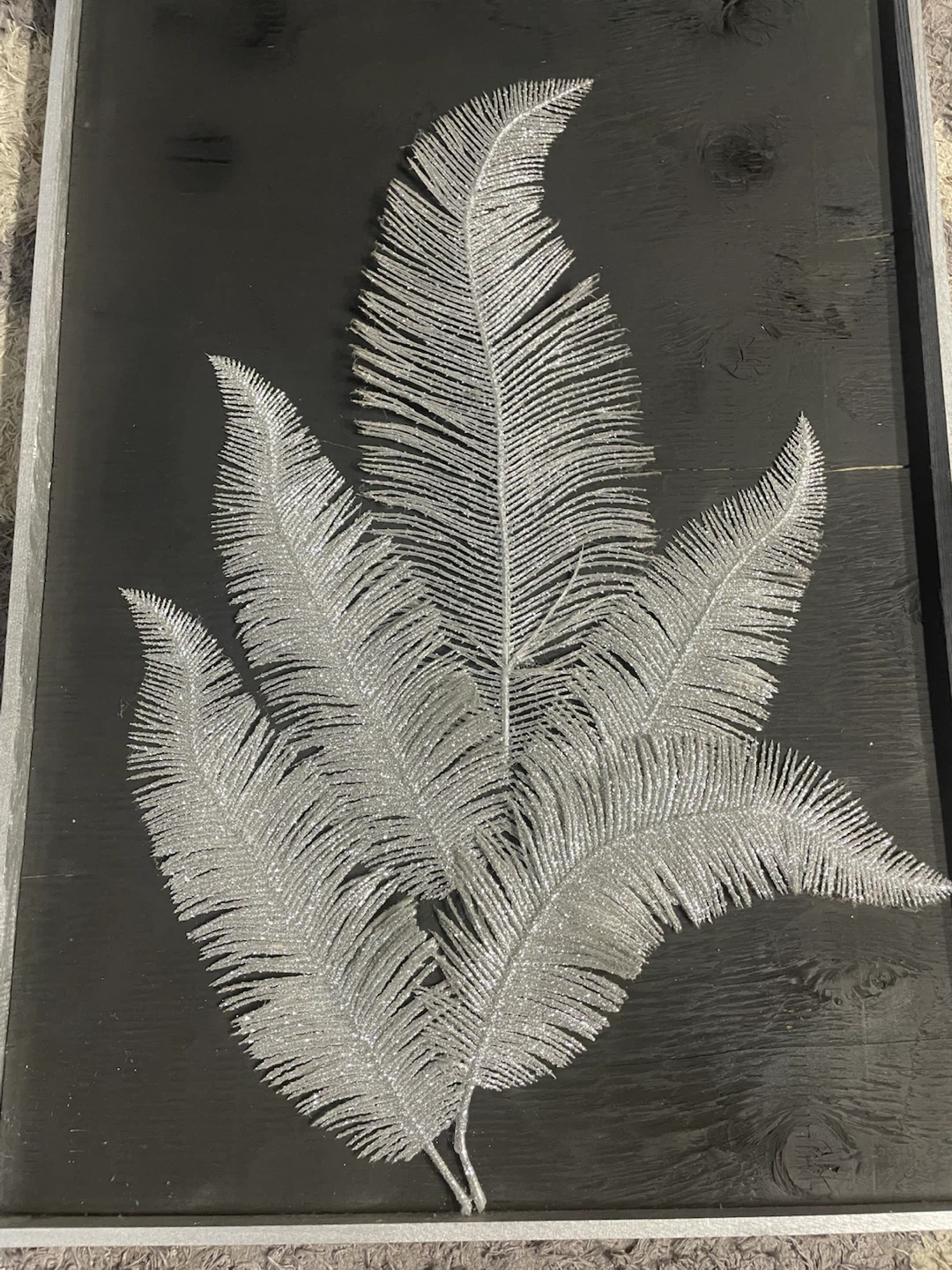 Silver Glitter Fern Wall Art with Black Wood Frame - photo 2