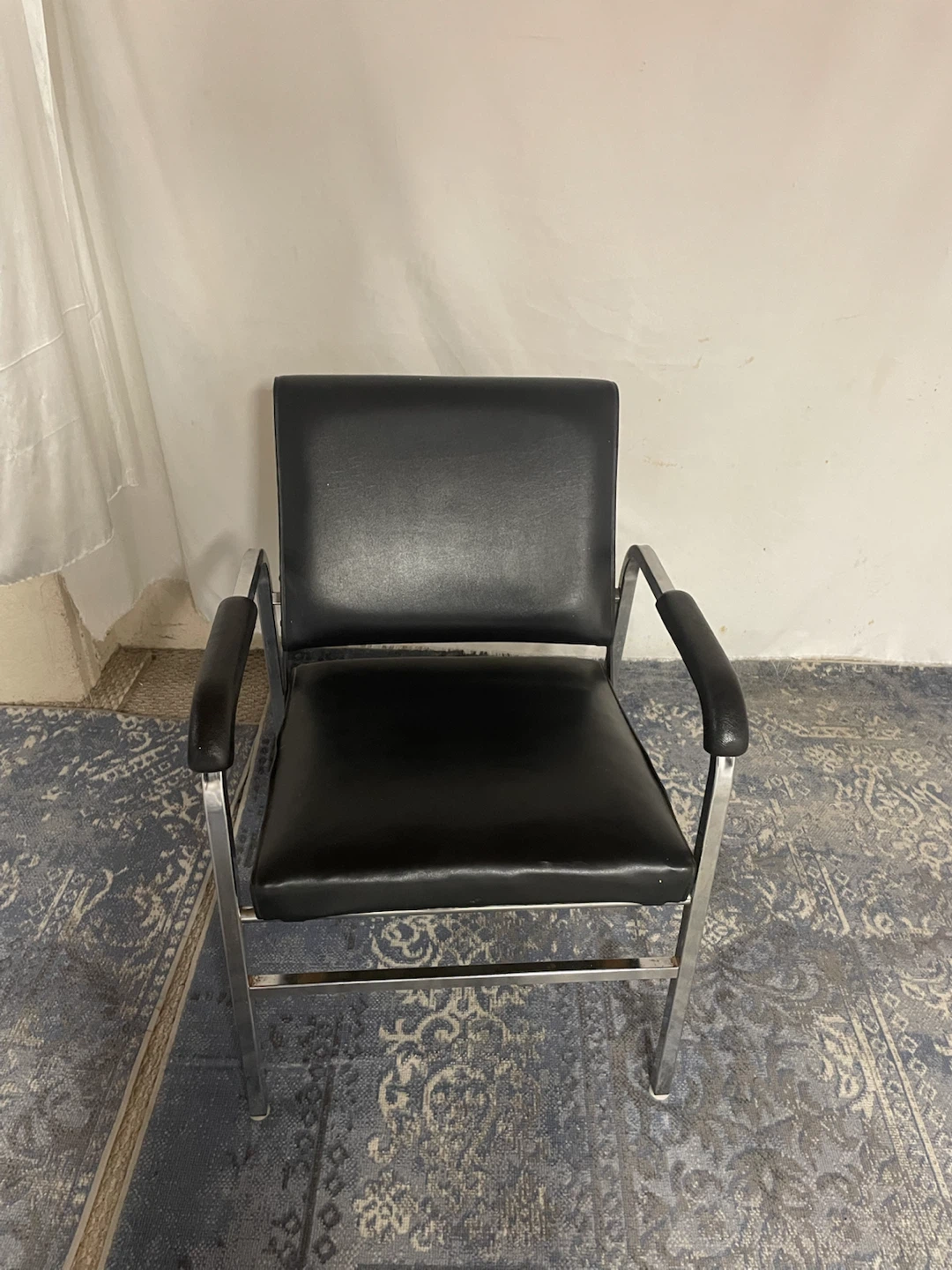 Vintage Chrome and Black Vinyl Reclining Salon Chair