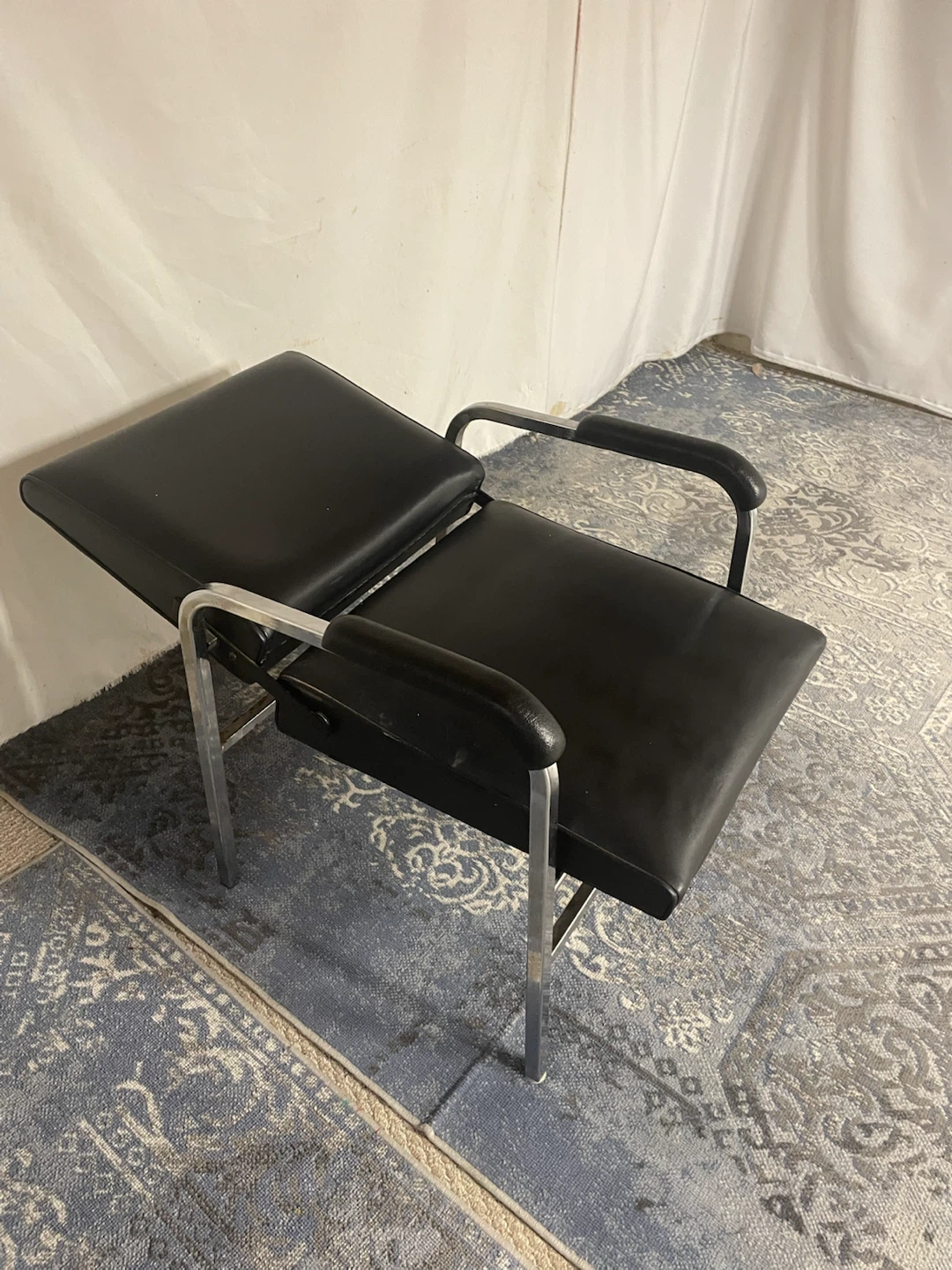 Vintage Chrome and Black Vinyl Reclining Salon Chair - photo 3