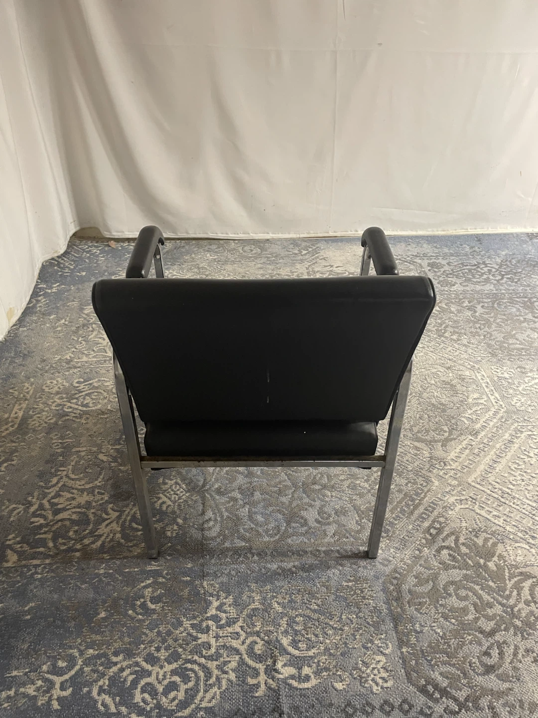 Vintage Chrome and Black Vinyl Reclining Salon Chair - photo 4