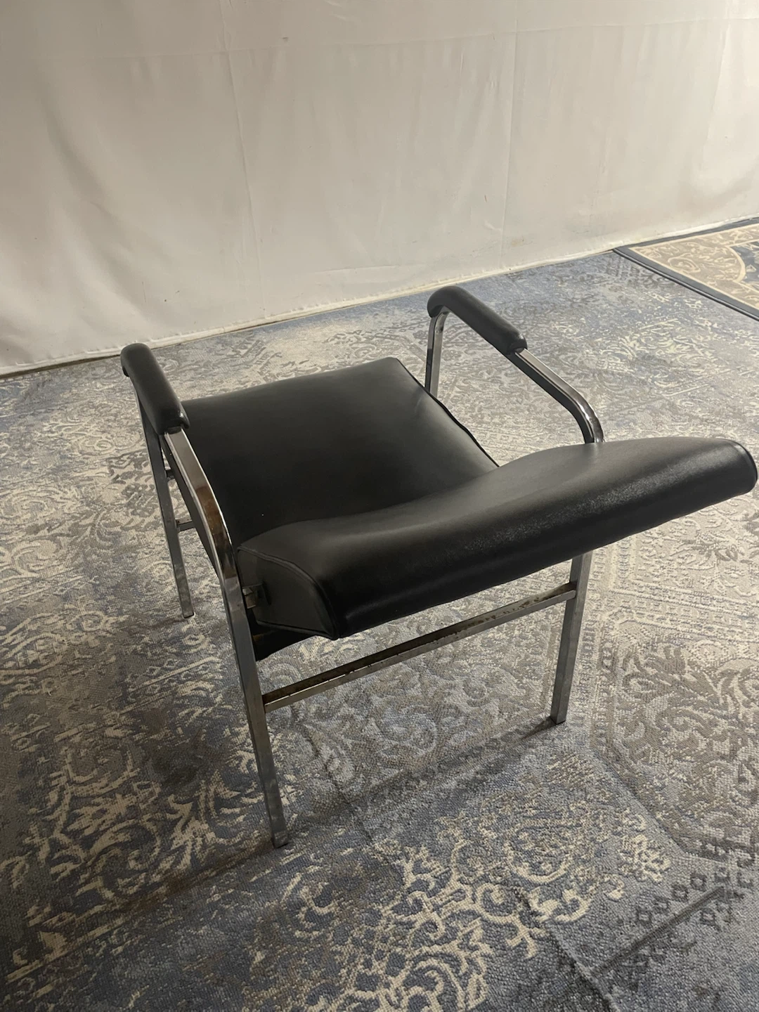 Vintage Chrome and Black Vinyl Reclining Salon Chair - photo 5