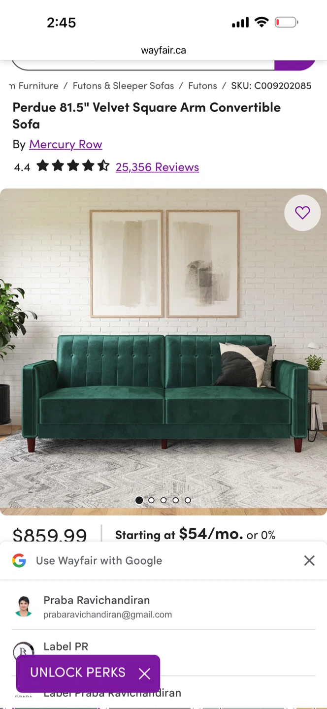 Velvet Sofa Bed - Green