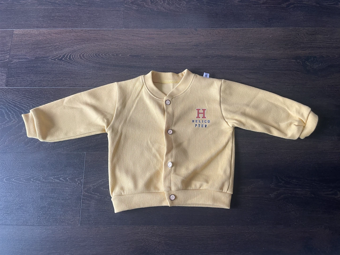 Yellow Corduroy Cardigan with Bear Graphic