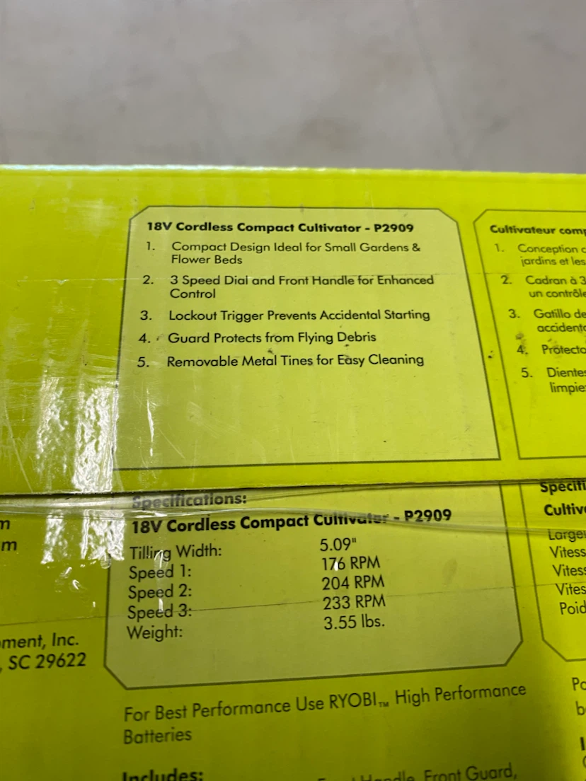 Ryobi ONE+ 18V compact cultivator tool only New in box - photo 5