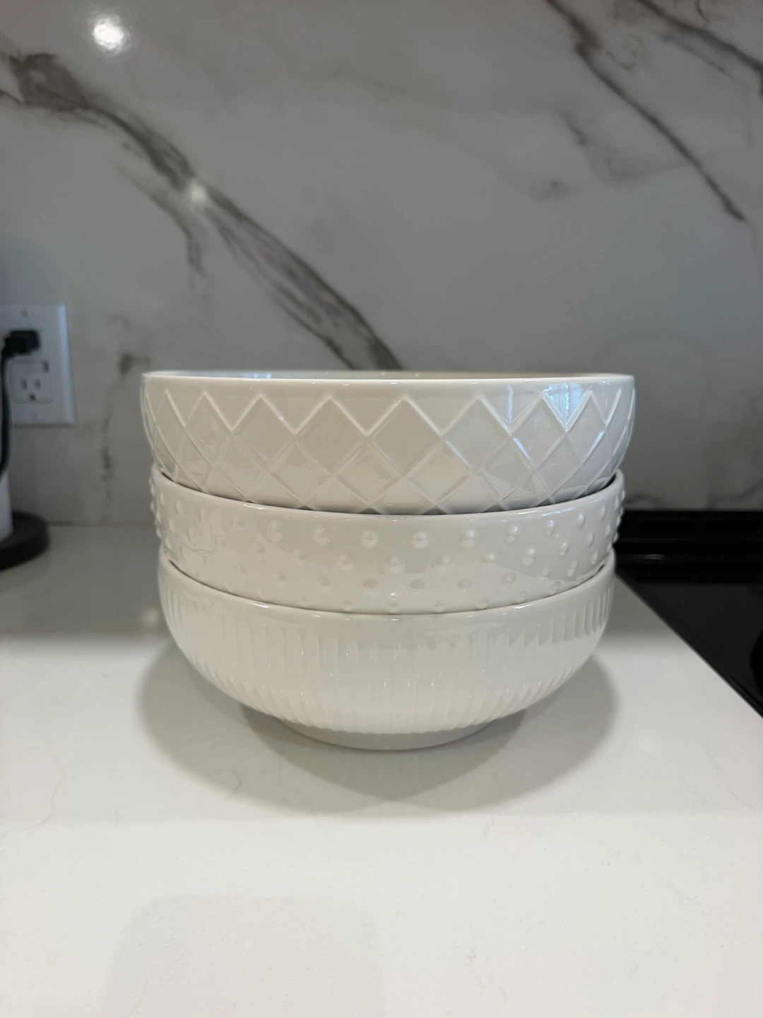 Set of 3 White Ceramic Bowls