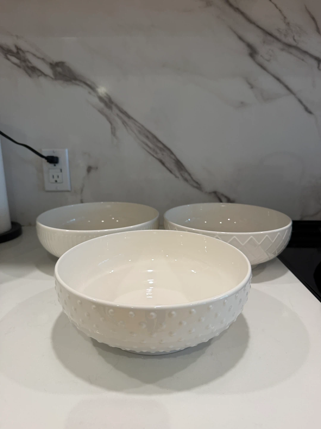 Set of 3 White Ceramic Bowls - photo 3