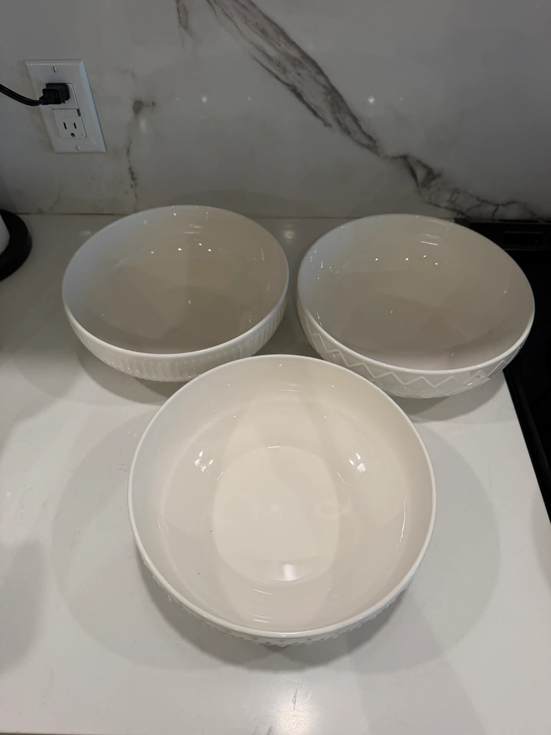Set of 3 White Ceramic Bowls - photo 4