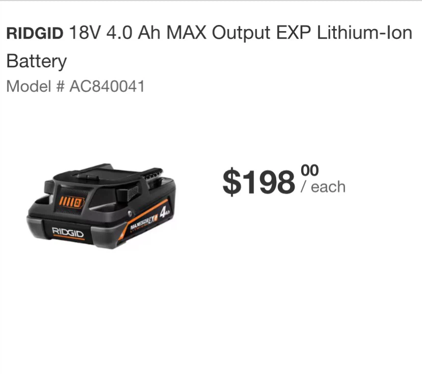 RIDGID 18V 4.0 Ah MAX Output EXP Lithium-Ion Battery