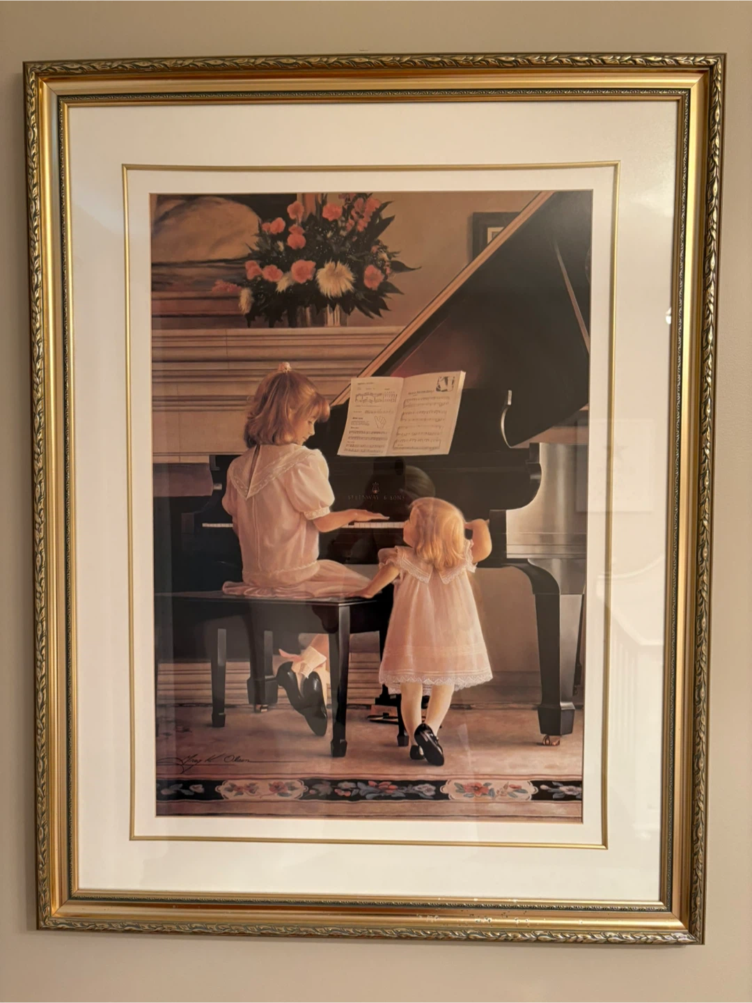 Large Framed Art Print  30x39- Girls Playing Piano