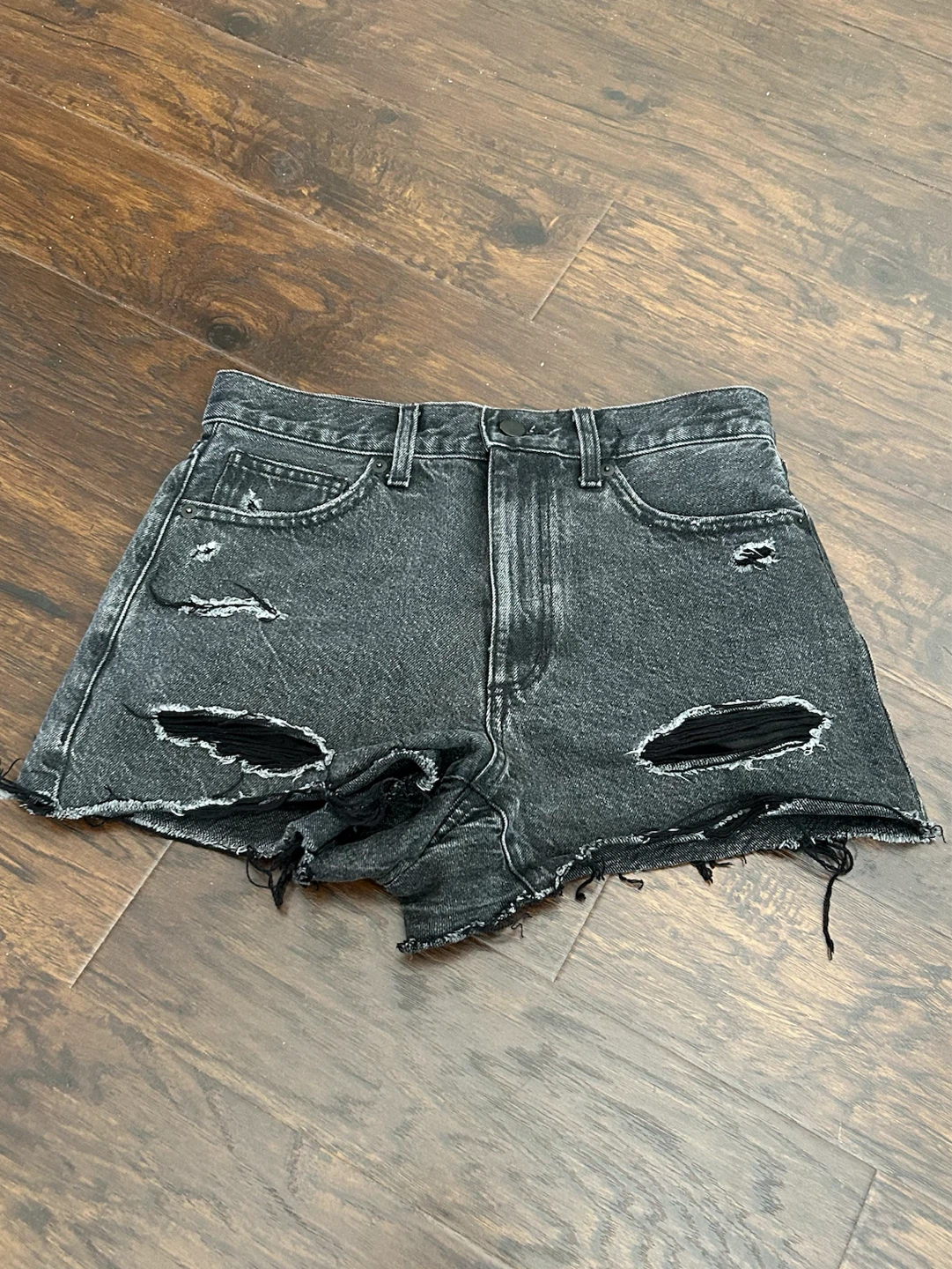 GU - Ripped, Black Denim Shorts