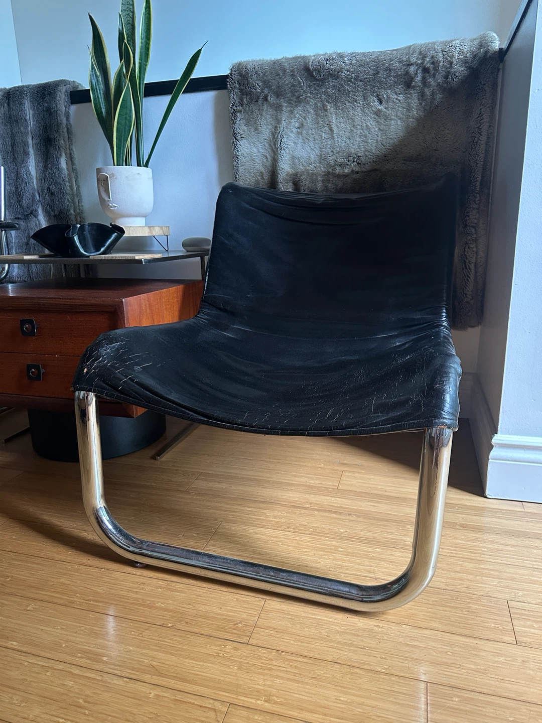 VINTAGE CHROME TUBULAR MCM SLING LOUNGE CHAIR MUD CENTURY MODERN - photo 5