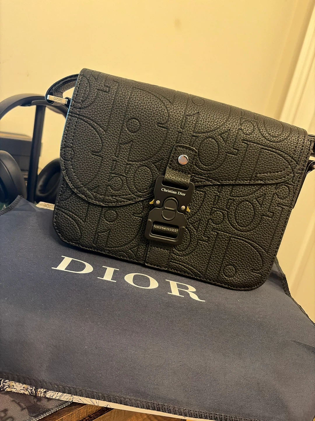 Christian Dior Black Leather Messenger Bag