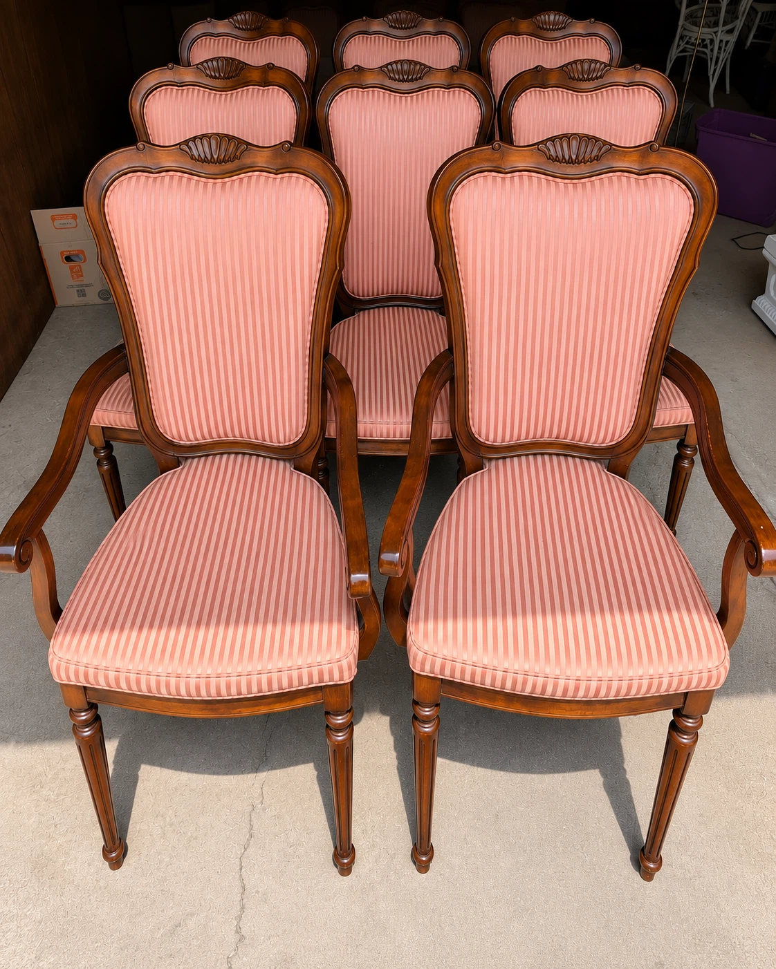 Set of 8 Vintage Pink Striped Dining Chairs