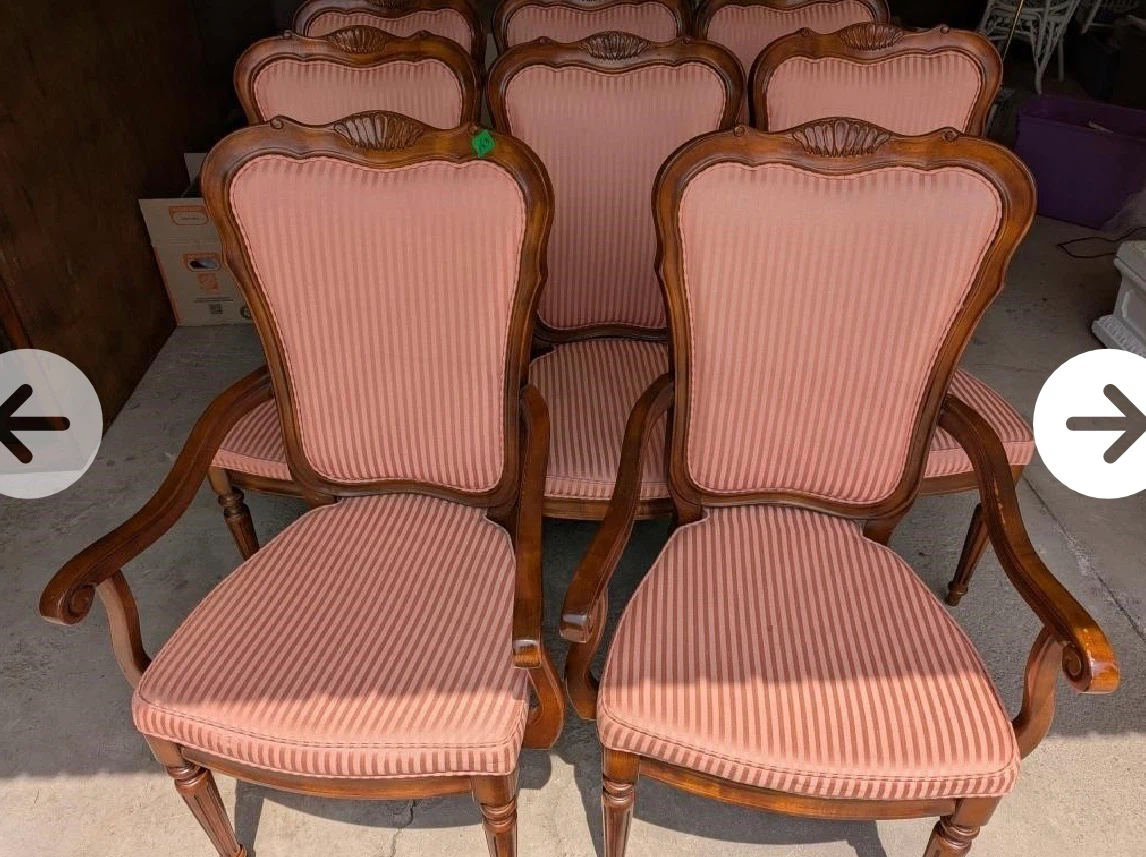Set of 8 Vintage Pink Striped Dining Chairs - photo 2