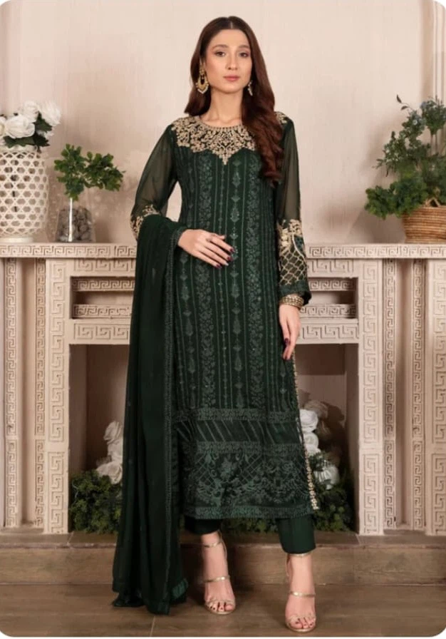 Women's Green Embroidered  Suit Large