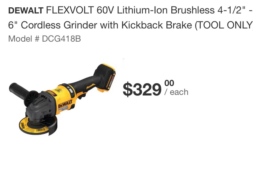 DEWALT FLEXVOLT 60V 6" Cordless Grinder DCG418B