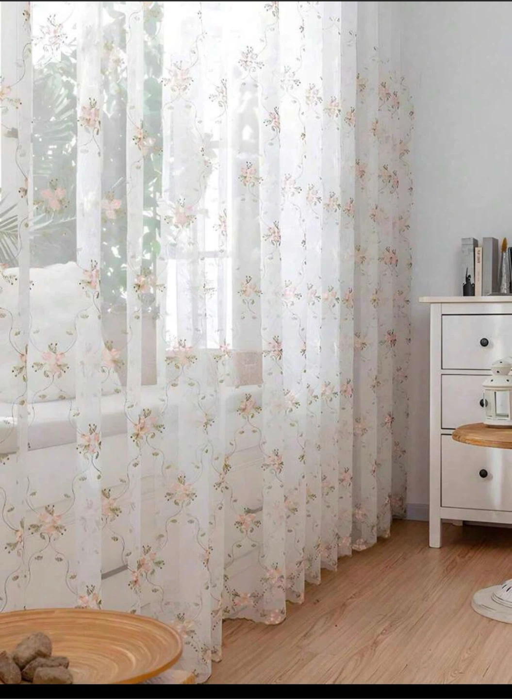 Sheer Curtains with Embroidered Floral Design