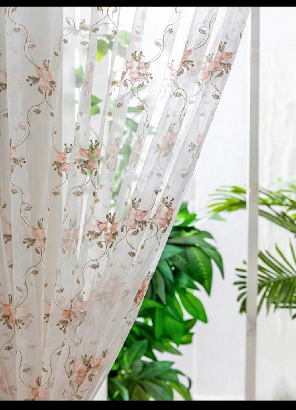 Sheer Curtains with Embroidered Floral Design - photo 2
