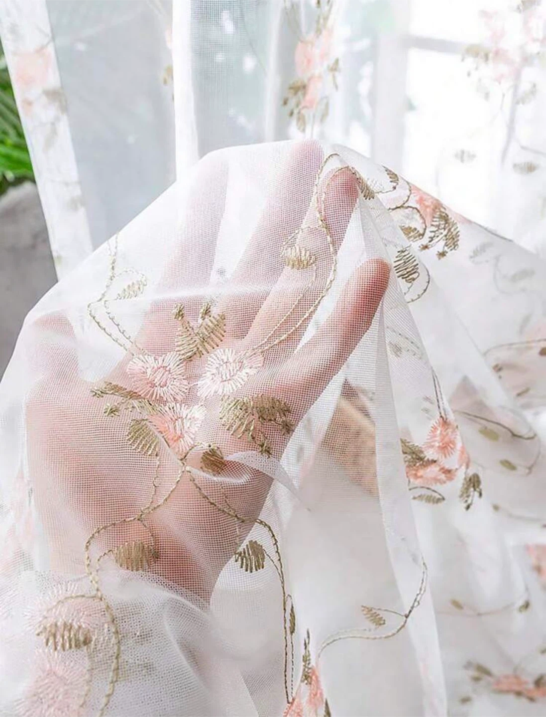 Sheer Curtains with Embroidered Floral Design - photo 4
