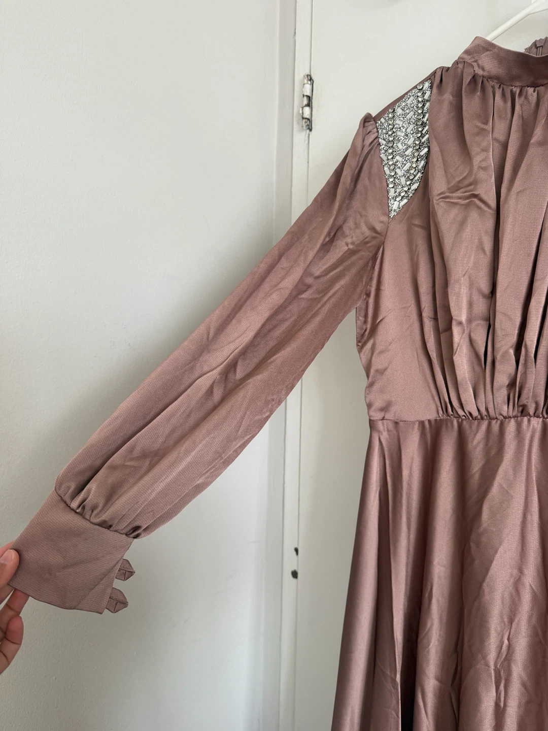 Long Sleeve Maxi Dress with Embellished Shoulders - photo 2
