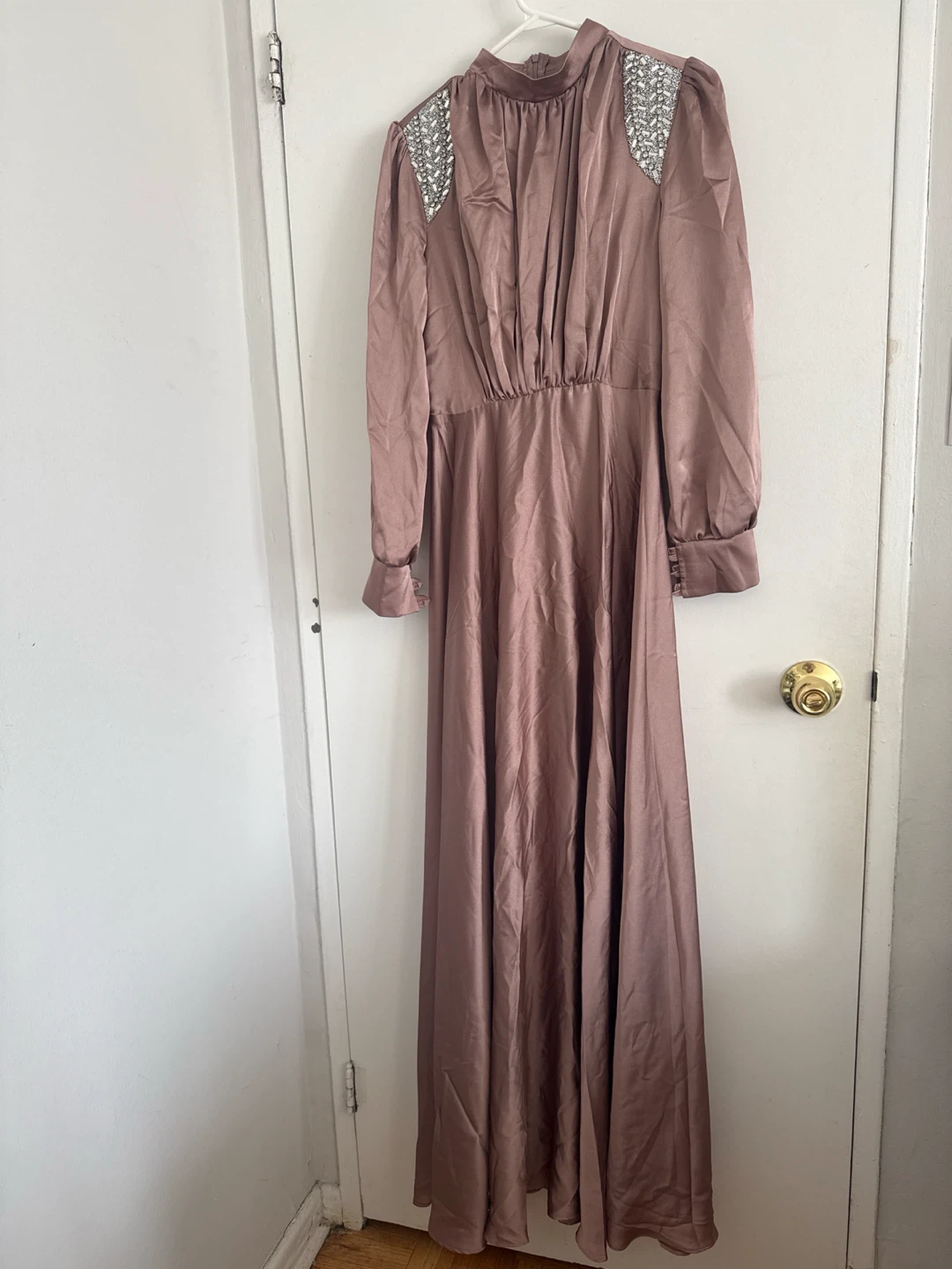 Long Sleeve Maxi Dress with Embellished Shoulders - photo 3