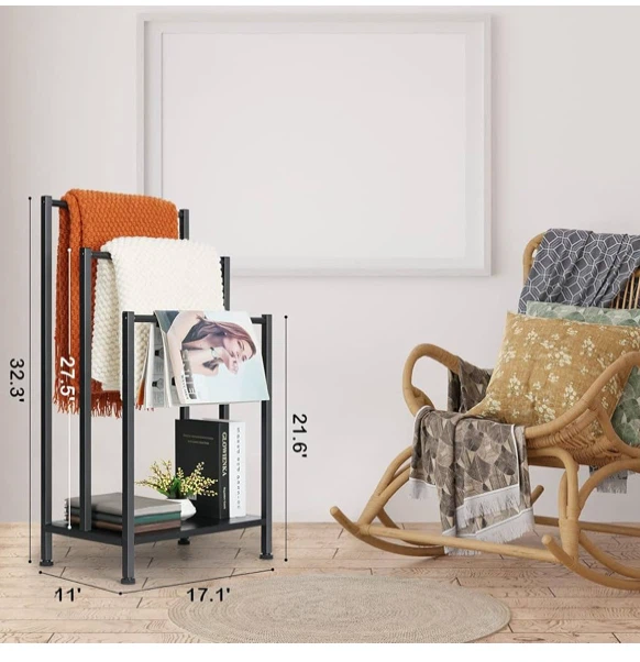 3-Tier Black Metal Towel Rack with Shelf - photo 2